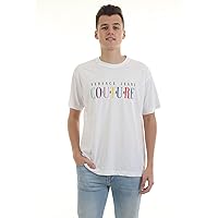 VERSACE JEANS COUTURE Men's White Multi Color Logo Short Sleeve Crew Neck T-Shirt
