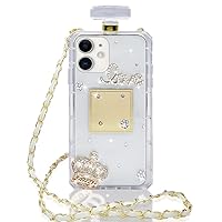 TINTON Compatible with iPhone XR Perfume Bottle Case Luxury Bling Diamond Rhinestone Cute for Women Girls Elegant Glitter Shiny Crystal Crown Love Gem Flower with Crossbody Strap Protective Case Clear