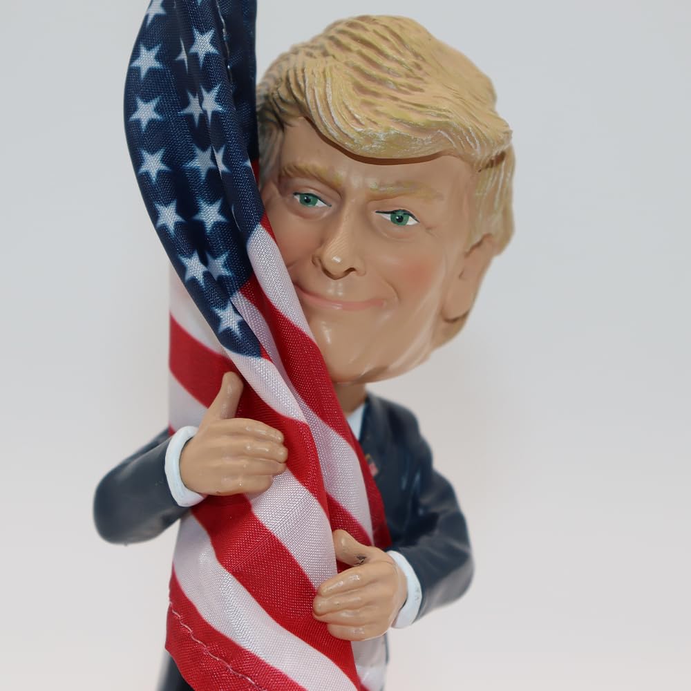 Proud Patriots Donald Trump Bobblehead | (Trump Holding American Flag - Cloth Flag Included)