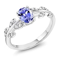 Gem Stone King 925 Sterling Silver Blue Tanzanite Olive Vine Branch Engagement Ring For Women (0.96 Cttw, Oval 7X5MM, Gemstone Birthstone, Available in size 5, 6, 7, 8, 9)