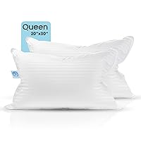 Balanced Dream Firm Pillow, Queen Size 20x30 Inch Medium Support Goose Feather Down Pillows, 100% Cotton Shell, Queen Pillow Set of 2