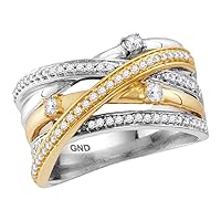 The Dimond Deal 14kt Two-tone White Yellow Gold Womens Round Diamond Crossover Band Ring 1/2 Cttw