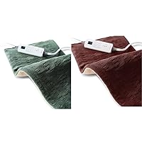 Sunbeam XL Heating Pad Bundle for Back, Neck and Shoulder Pain Relief with Auto Shut Off and 6 Heat Settings, Extra Large 12 x 24, Green and Burgundy