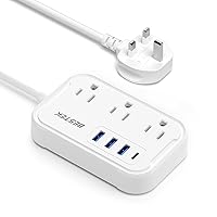 BESTEK UK Travel Plug Adapter: US to UK Plug Adapter - Type G Adapter and Converter Power Strip with 3 AC Outlets and 4 USB(1 PD20W) - for USA to UK Ireland Scotland Hong Kong British London 2.6ft