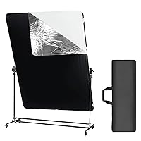 WELLMAKING Photography Light Diffuser 79x59inch with Translucent, Silver and Black Cloth, 360 Degree Rotatable Frame and 7-10 Feet Height Adjustable Support Stand with Casters for Photo Video Shooting