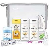 Women's 10-Piece Deluxe Kit with Travel Size TSA Compliant Essentials, Featuring: Pantene Hair Products in Reusable Toiletry Bag - Clear color