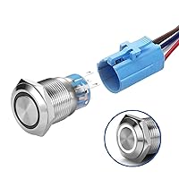 Angel Eye Ring 12V White LED 19mm Latching Push Button Switch 1NO 1NC SPDT ON/OFF Waterproof Stainless Steel Metal Round with Wire Socket Plug
