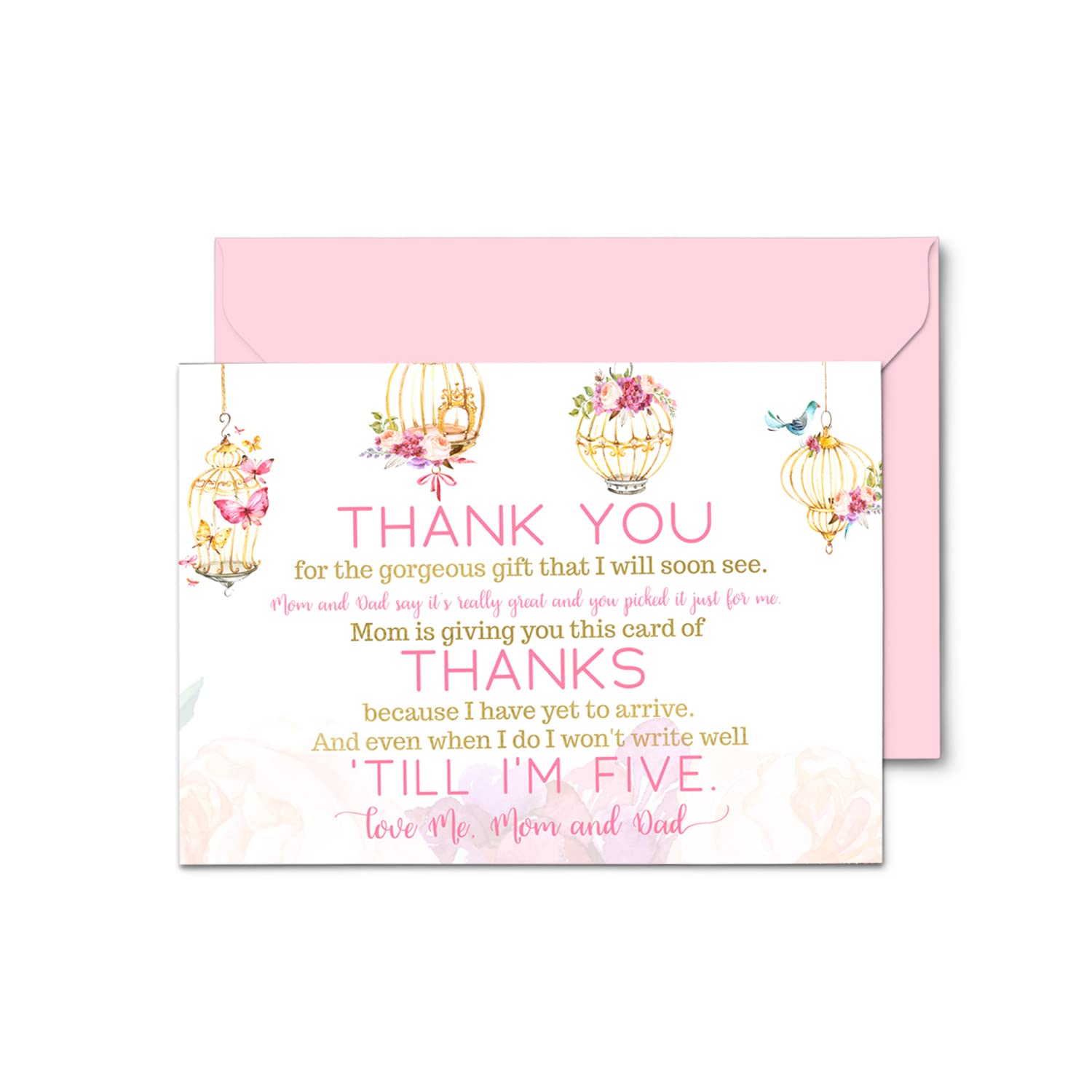 Paper Clever Party Fancy Floral Baby Shower Thank You Cards with Envelopes (15 Pack) Prewritten Message from Girls Individual Notecards Blank Pink and Gold 4x6 Stationery Set