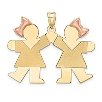 14K Yellow & Rose Gold Double Girl Kids Pink Bow Pendant