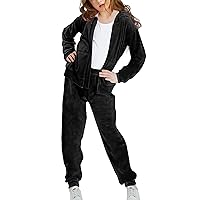 Woolicity Girls Sweatsuits Set Velour Tracksuit 2 Piece Outfits Zip Up Hoodies and Pants Sportswear Jogging Set