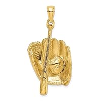 14k 3 d Baseball Glove Bat and Ball Charm Pendant Necklace Measures 32.2x19.5mm Wide 10.4mm Thick Jewelry Gifts for Women