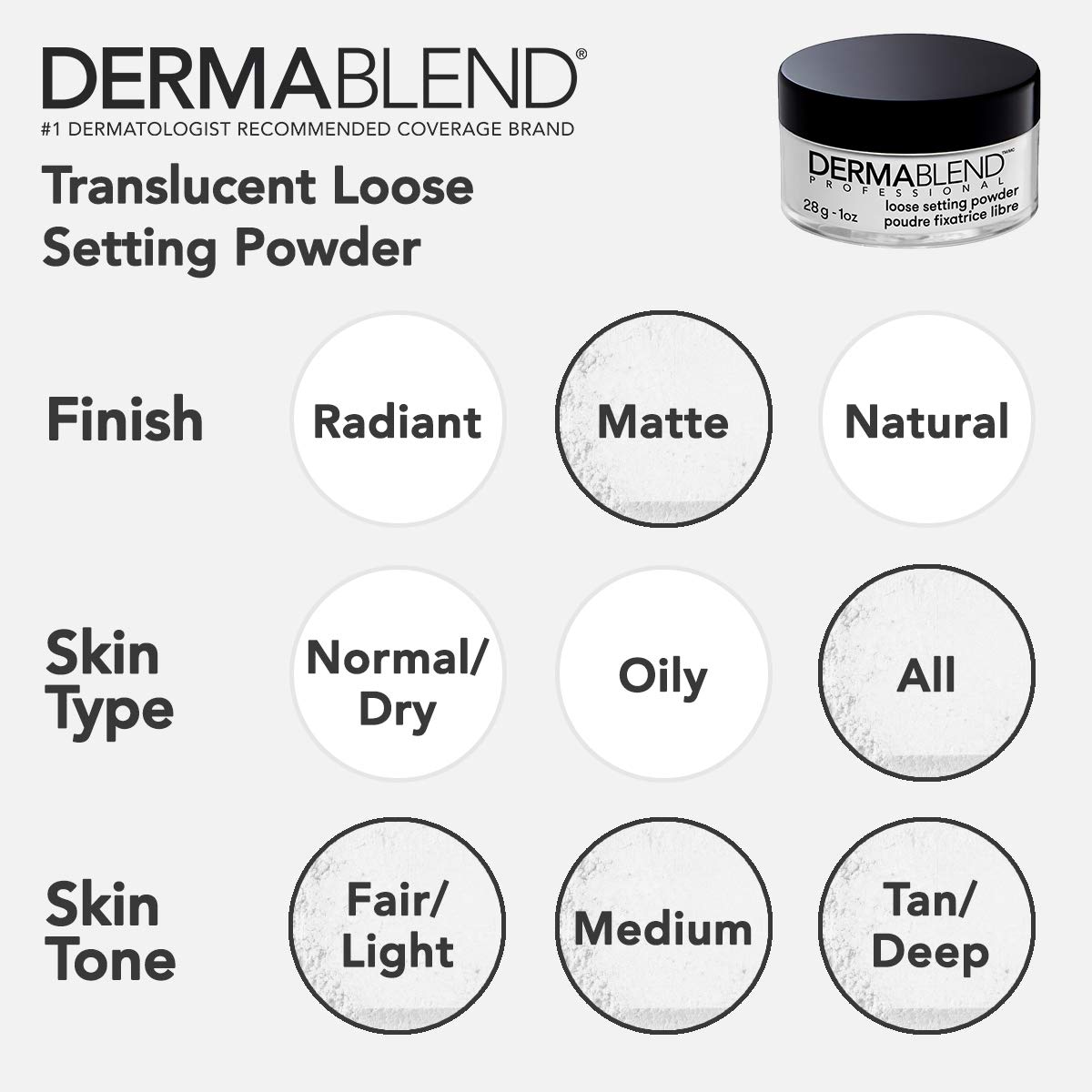 Dermablend Loose Setting Powder, Face Powder Makeup & Finishing Powder for Light, Medium & Tan Skin Tones