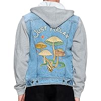 Just Relax Men's Denim Jacket - Mushroom Jacket With Fleece Hoodie - Unique Jacket for Men
