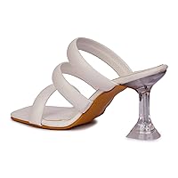Women's Clear Heels Sandals Square Toe Slip on Heeled Strappy High Heeled Sandals