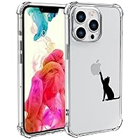 Cute Cat Phone Case for iPhone 13 Pro Max Black Cat Case Cover Clear Phone Case w/Four Corner Reinforced Shockproof Girly Women Phone Cover Transparent Preppy Phone Case with Design