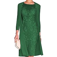 Women's Knee Length Chiffon Gowns 3/4 Length Sleeve Mother of The Bride Dresses Lace Formal Evening Dress