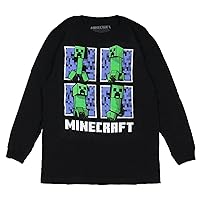 Minecraft Boy's Four Square Creeper Poses Long-Sleeve Graphic T-Shirt