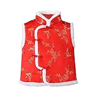 Toddler Kids Fleece Vest Coat Chinese Calendar New Year Sleeveless Traditional Tang Suit Tops Boys Winter