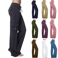 Wide Leg Yoga Pants for Women Plus Size Cargo Leggings High Waisted Bootcut Pants Flare Leg Workout Pants with Pockets
