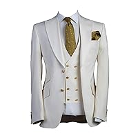 UMISS Men's 3-Piece Suit Two Buttons Peak Lapel Wedding Formal Suit