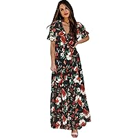 XJYIOEWT Pink Summer Dress for Women 2024,V Neck Closed Waist Slimming Loose Large Skirt Printed Short Sleeved Dress Cot