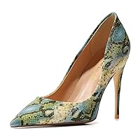 FSJ Women Classic Pointed Toe Snakeskin High Heels Pumps Slip on Stiletto Sparkling Animal Printing Sexy Lady Club Party Evening Dress Shoes Size 4-15 US