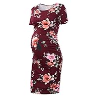 Liu & Qu Women's Maternity Bodycon Ruched Side Dress Casual Short & 3/4 Sleeve Dress for Daily Wearing Or Baby Shower