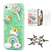 STENES Bling Case Compatible with iPhone 13 Pro Max Case - Stylish - 3D Handmade [Sparkle Series] Rainbow Unicorn Lollipop Design Cover with Screen Protector [2 Pack] - Green