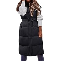 Womens Down Vest with Stand Collar Thick Hooded Sleeveless Long Coats Jacket