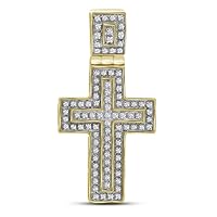 The Diamond Deal 10kt Yellow Gold Mens Round Diamond Layered Cross Charm Pendant 1/4 Cttw