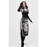HiPlay 1/6 Scale Figure Doll Clothes, Cheongsam+Underwear+Stockings+Gloves, Outfit Costume for 12 inch Female Action Figure Phicen/TBLeague CM103(Balck)
