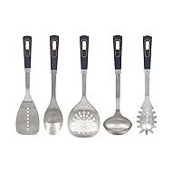Glad Stainless Steel Utensils Set 5pc - Metal Kitchen Cooking Tools with Non-Slip Handles, High Heat Resistant for Cast Iron Cookware,Grey