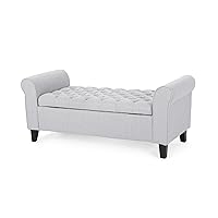 Christopher Knight Home Keiko Fabric Armed Storage Bench, Light Grey