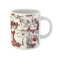 Coffee Mug Watercolor Female on High Heels Glasses Red Lipstick 11 Oz Ceramic Tea Cup Mugs Souvenir for Family Friends Coworkers