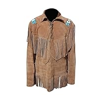Men's Western Fringes & Beads Suede Leather Shirt