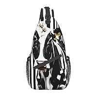 Sling Backpack,Travel Hiking Daypack Black White Milk Cow Print Rope Crossbody Shoulder Bag