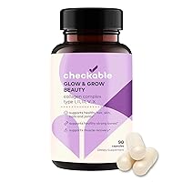 Checkable® Collagen Complex Supplements - Hair, Skin, Nails, Joints, Bones, and Muscle Support - with Natural Collagen Type I, II, III, V, and X (1500 mg) - 90 Capsules
