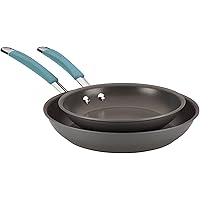 Rachael Ray 87643 Cucina Hard Anodized Nonstick Frying Pan Set / Fry Pan Set / Hard Anodized Skillet Set - 9.25 Inch and 11.5 Inch, Gray with Blue Handles