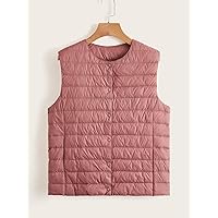 Jackets for Women - Button Front Vest Down Coat (Color : Dusty Pink, Size : Small)