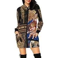 Hoodie Mini Dress For Women Streetwear Starless Black Grid Baroque Mary Gold