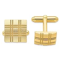 Gold Plated Solid Satin Patterned Square Double Lines Cuff Links Measures 14x14mm Wide Jewelry Gifts for Men