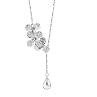 Orchid Flower Necklace with Teardrop Pearl Wedding Jewelry Bridesmaids Gifts