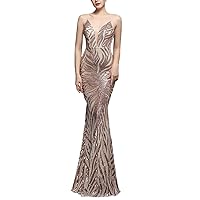 Women's Deep V-Neck Sequins Sleeveless Mermaid Evening Dresses