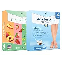 Foot Peeling Mask 4 pack and Hydrating Foot Mask for Dry & Cracked Feet 4 pack