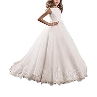 Ivory Long Lace Flower Girl Dresses Champagne Less Party Dress