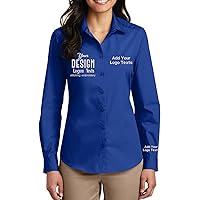 INK STITCH Women LW100 Custom Personalized Embroidery Add Logo Texts Easy Care Long Sleeve Dress Buttondown Shirts