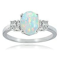 Sterling Silver Created White Opal and Oval Ring