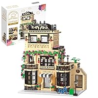 City Cafe Building Block Set, Coffee Shop City Street House Construction Toy for Adult & Teens 14+,1413pcs Mini Bricks with LED
