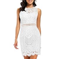 MSLG Women's Elegant Floral Lace Sleeveless Short Wedding Guest Cocktail Party Dress 975