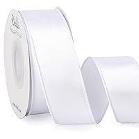 Ribbli White Satin Wired Ribbon 1.5 Inch White Christmas Ribbon for Gift Wrapping Wreaths Garland Tree Decoration Crafts Home Decor-Continous 20 Yards
